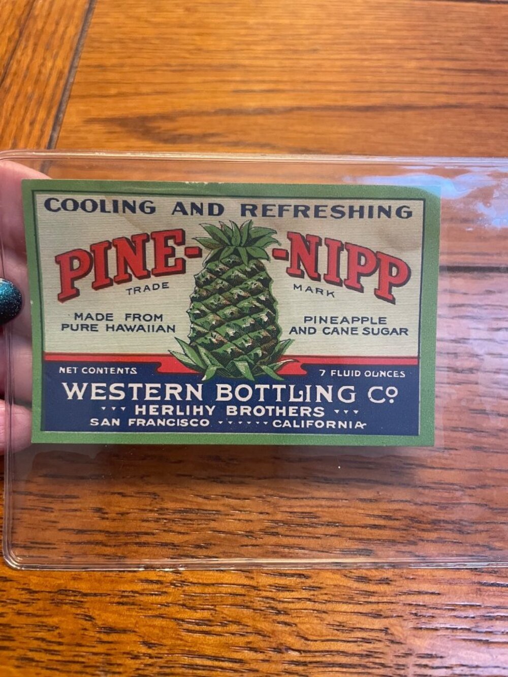 Vintage Pine-Nipp Soda Label Cooling & Refreshing Pineapple Herlihy Brothers 7oz